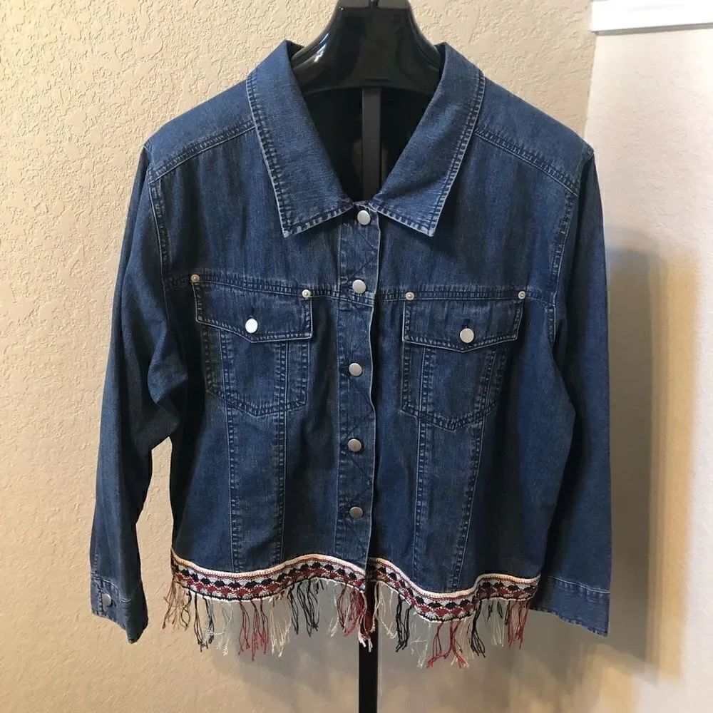 Carole Little Crochet/ Fringed Denim Jacket Sz 24